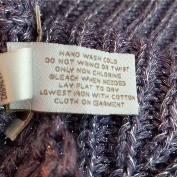 Chicos Size 1 M 8 Purple Metallic Knit Sweater Scoop Neck 3/4 Sleeves Ribbed - Picture 9 of 10